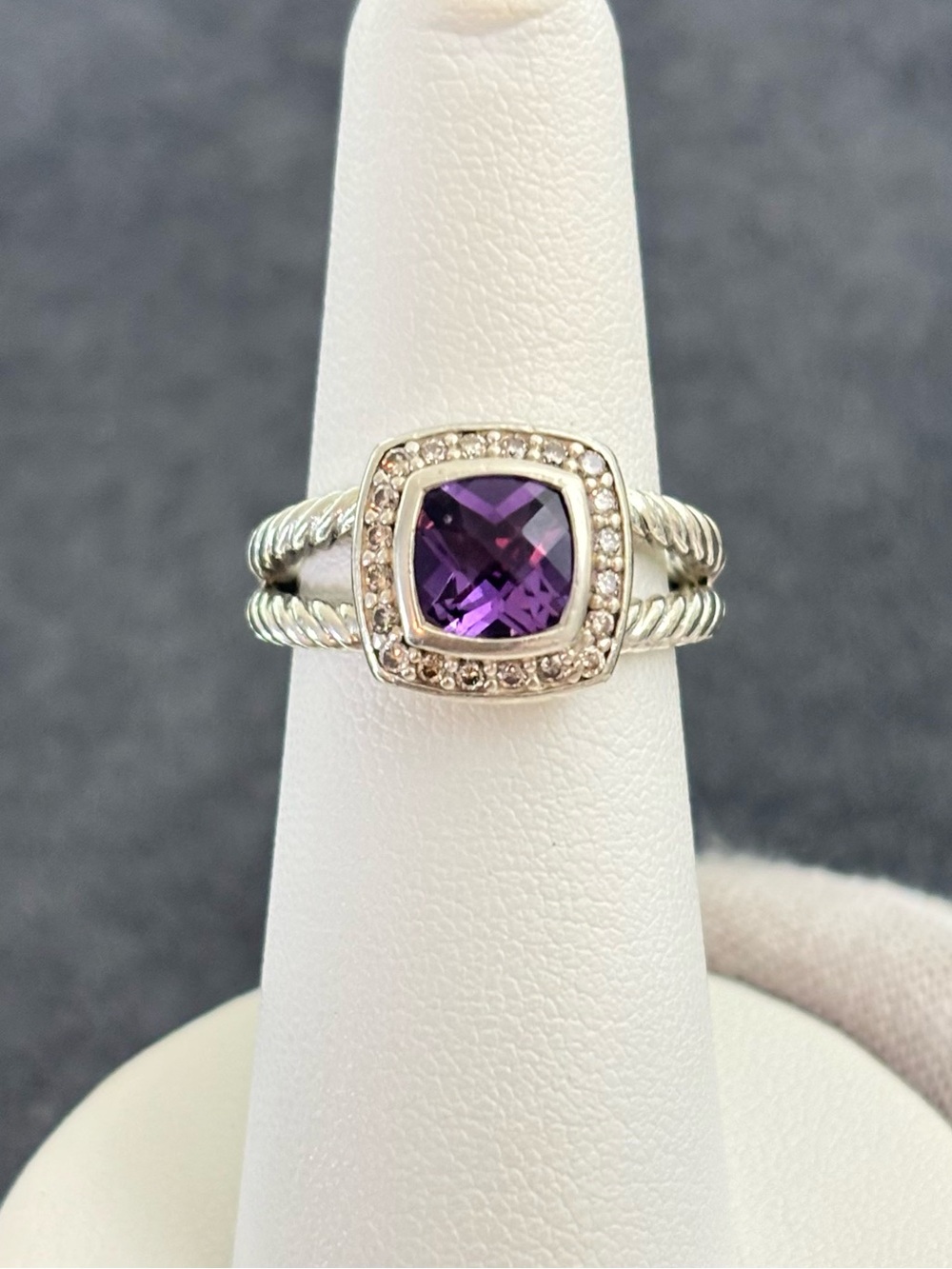 David Yurman Petite Albion Ring with Amethyst & Diamonds 6